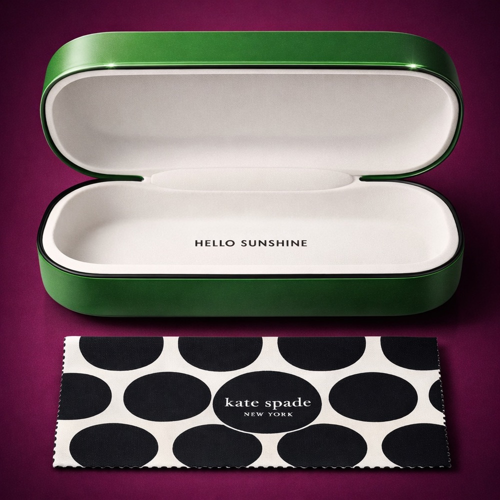 KATE SPADE Green Hard Eyeglass Case w/ Polka Dot Cloth - Picture 2 of 4